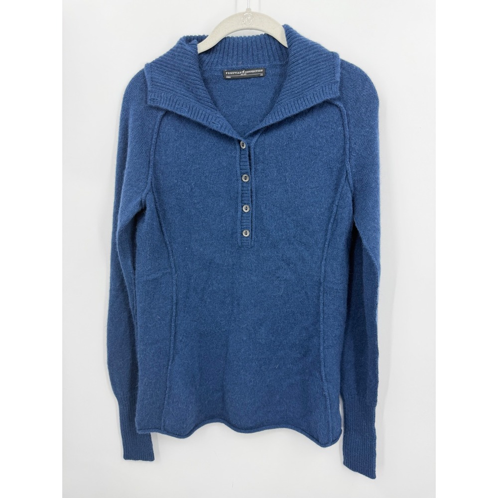 Peruvian Connection Brimfield Sweater Womens XS Blue 100% Royal Alpaca Henley